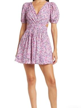 French Connection Floral Pink V-Neck Cutout Fit & Flare Mini Dress - XS